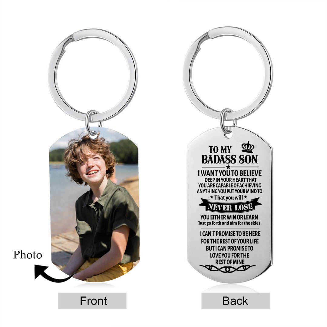 To My Badass Son Keyring Custom Photo Keychain "I Can Promise To Love You For The Rest Of Mine" Personalised Gifts For Son-Jessemade AU
