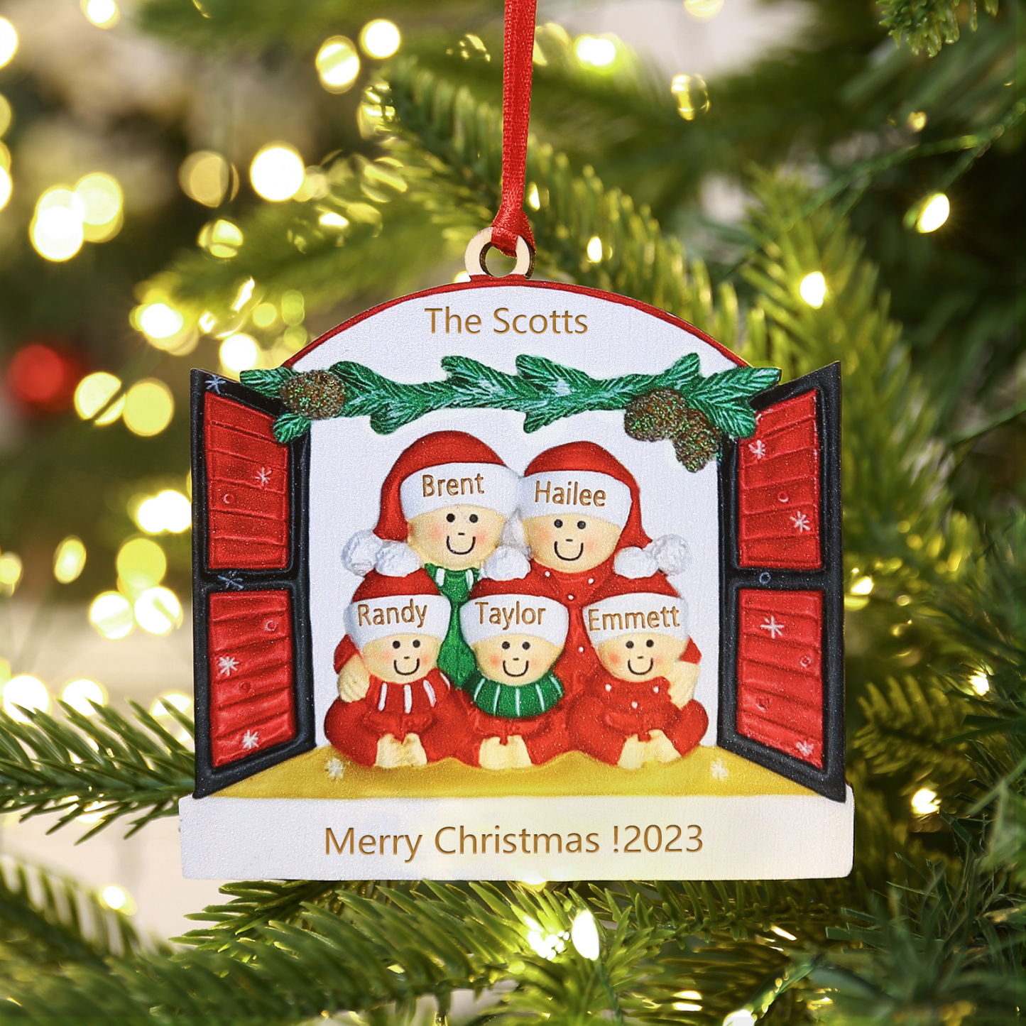 5 Names - Personalised Wooden Christmas Ornaments Customised Text & Date Xmas Decor Gifts for Family Friends-Jessemade AU