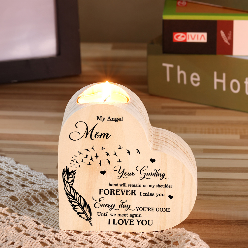 My Angel Mom Wooden Heart Candle Holder Memorial Candlesticks "Until we meet again"-Jessemade AU