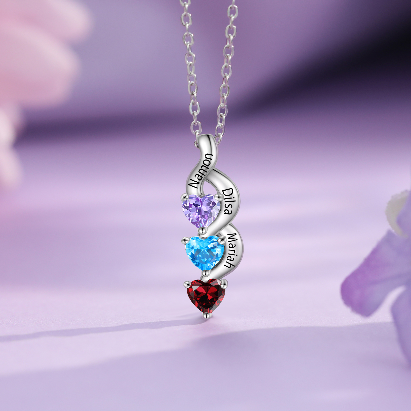 Custom Heart Birthstone Jewelry Set Necklace Bracelet for Family Personalised with 3 Names 3 Birthstones-Jessemade AU