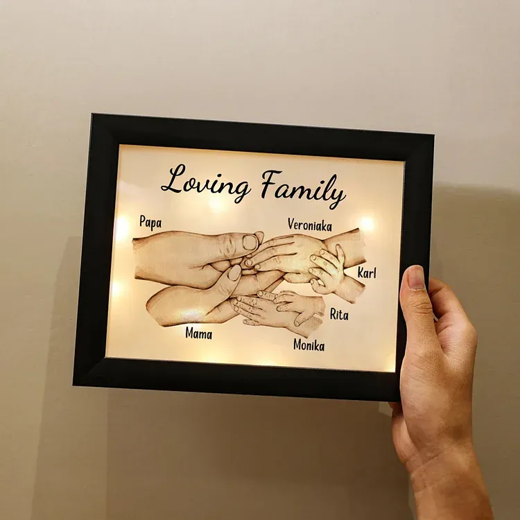 Personalised Family Holding Hands Picture Frames With Light Custom 6 Names Home Decor Gifts-Jessemade AU