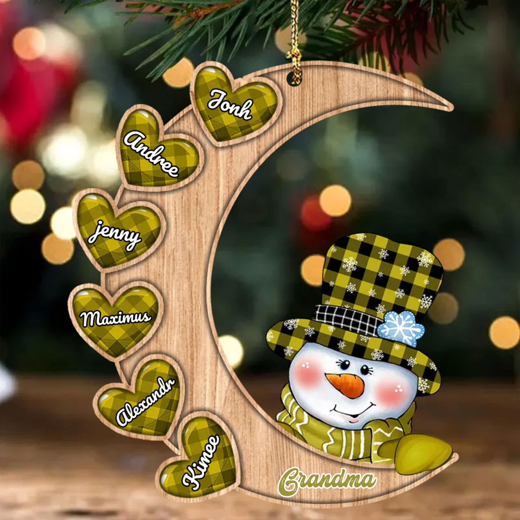 Personalised Wooden Christmas Snowman Ornament Custom 2–13 Names Moon Christmas Ornaments Gift for Family-Jessemade AU