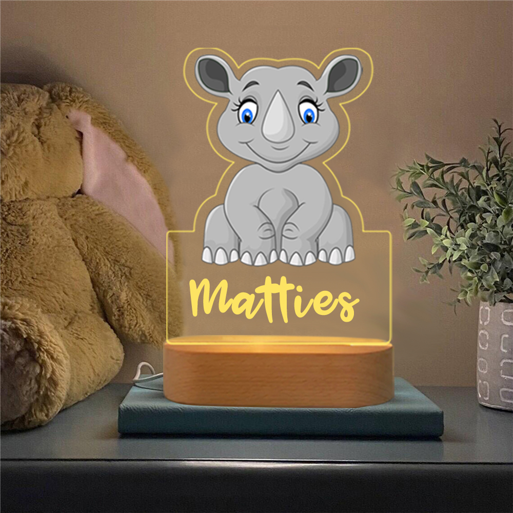 Custom Name Animal Rhinoceros Night Light LED Lamp Gifts For Kids-Jessemade AU