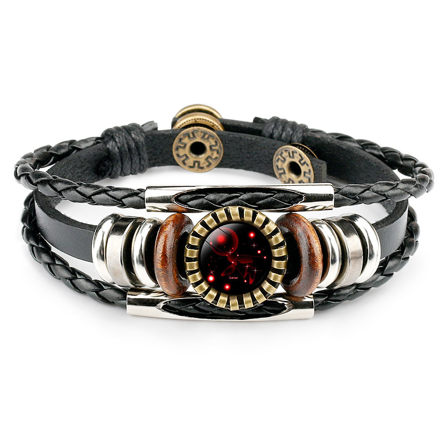 Leather Constellation Bracelet Black Gifts for Family Friends-Jessemade AU