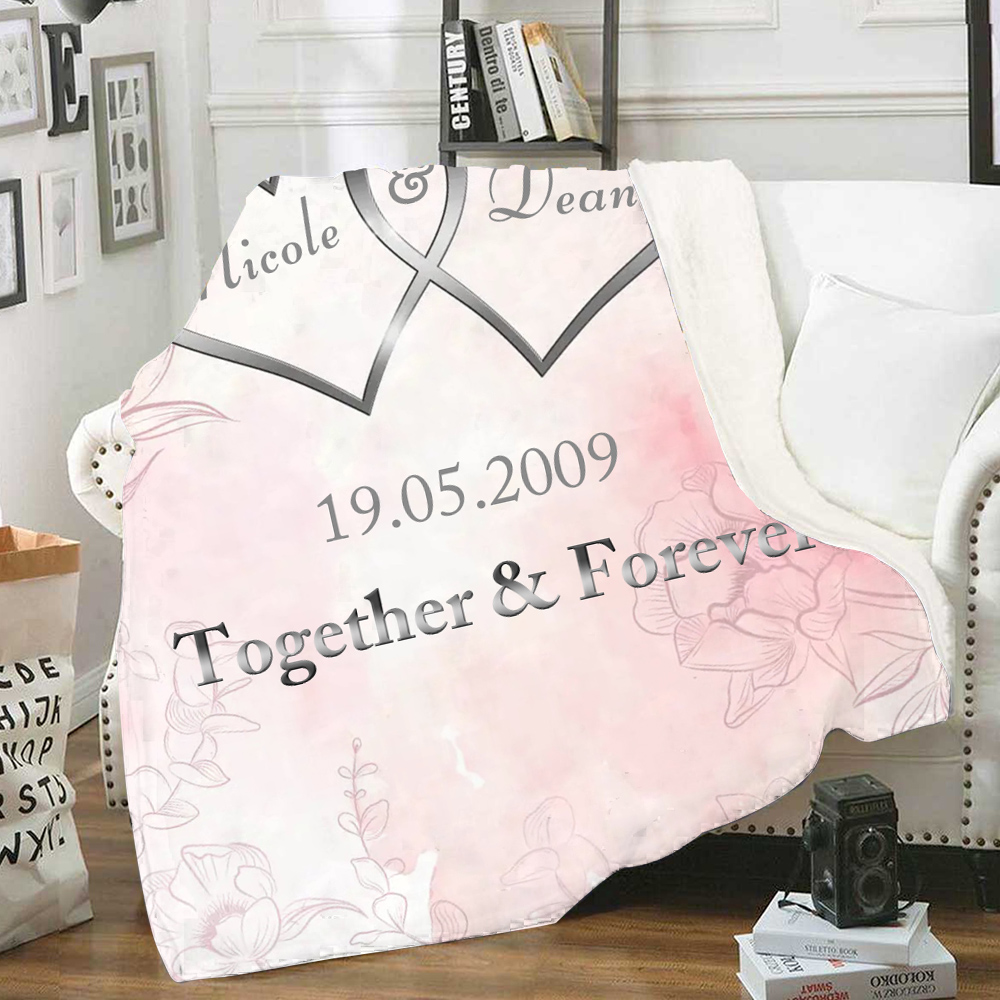 Pink Personalised Couple Blanket Customised 2 Names & Date & Text Blanket Heart Valentine's Day Gifts for Him/Her-Jessemade AU