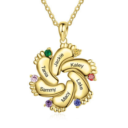 Baby Feet Necklace Custom 6 Birthstones Family Gifts Set for Mum