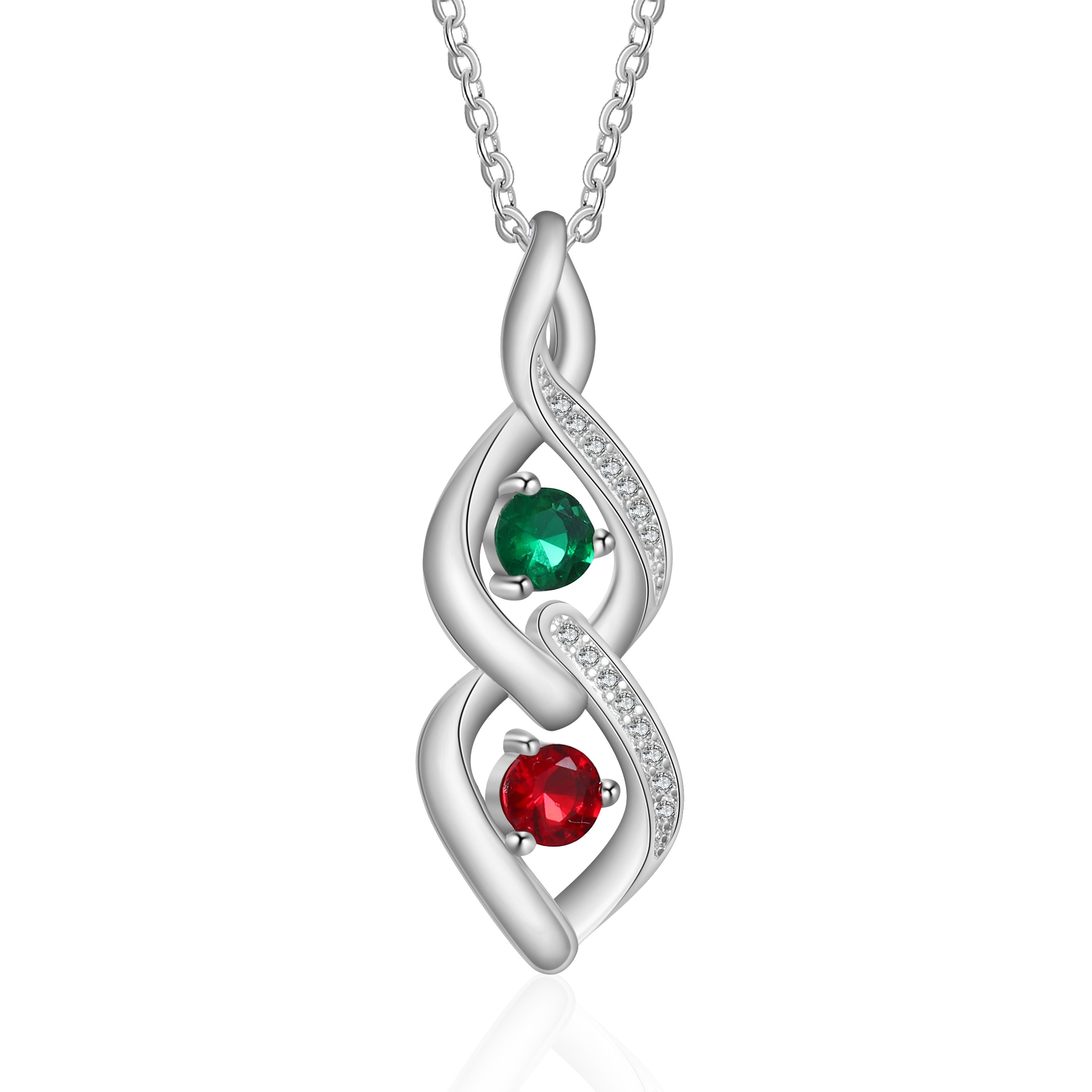 Personalised Twisted Pendant Necklace Custom 2 Birthstones & 2 Names Necklace