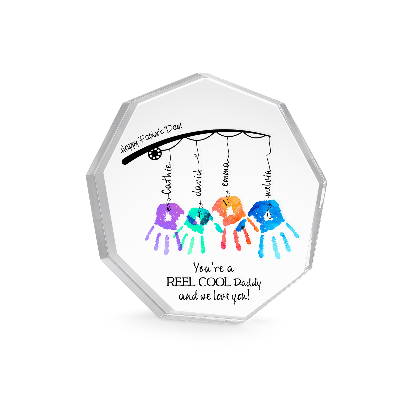 Personalised Acrylic Nine-Sided Shape Plaque Custom 4 Names Fishing Ornaments - You're A Real Cool Daddy And We Love You-Jessemade AU