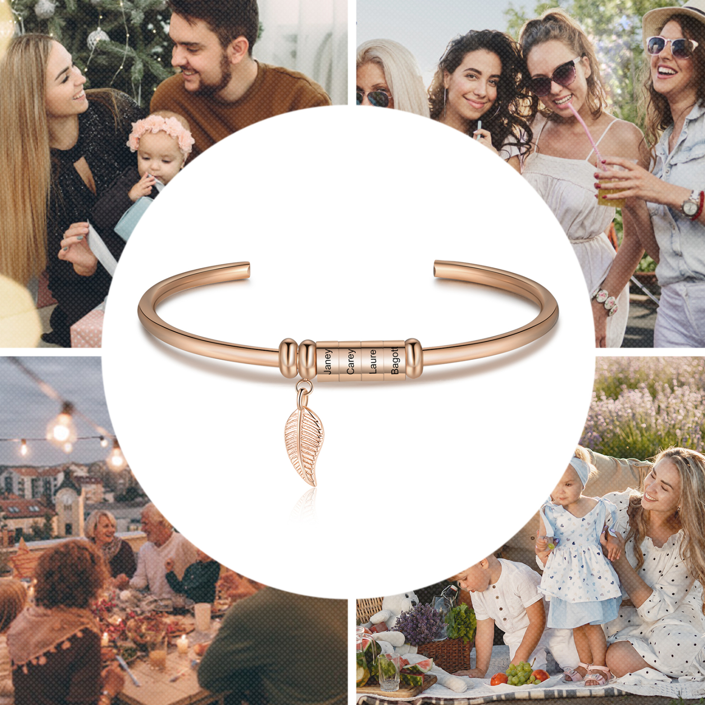 4 Beads Bracelet with a leaf-Jessemade AU