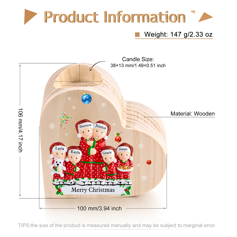 Christmas Family Candle Holder Wooden Custom 6 Names Heart Candlesticks Gifts For Family-Jessemade AU