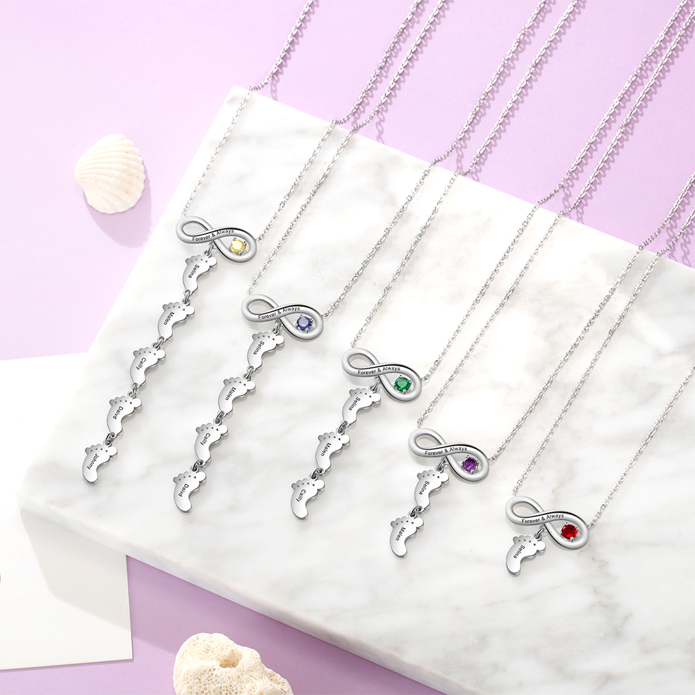 Mother's Day Gifts Personalised Infinity Baby Feet Mother Necklace Engraved 4 Names Necklace Gifts For Mom-Jessemade AU