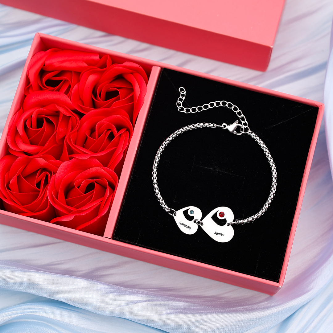 2 Names - Personalised Heart Bracelet Custom Names & Birthstones Family Bracelet Gifts for Her-Jessemade AU