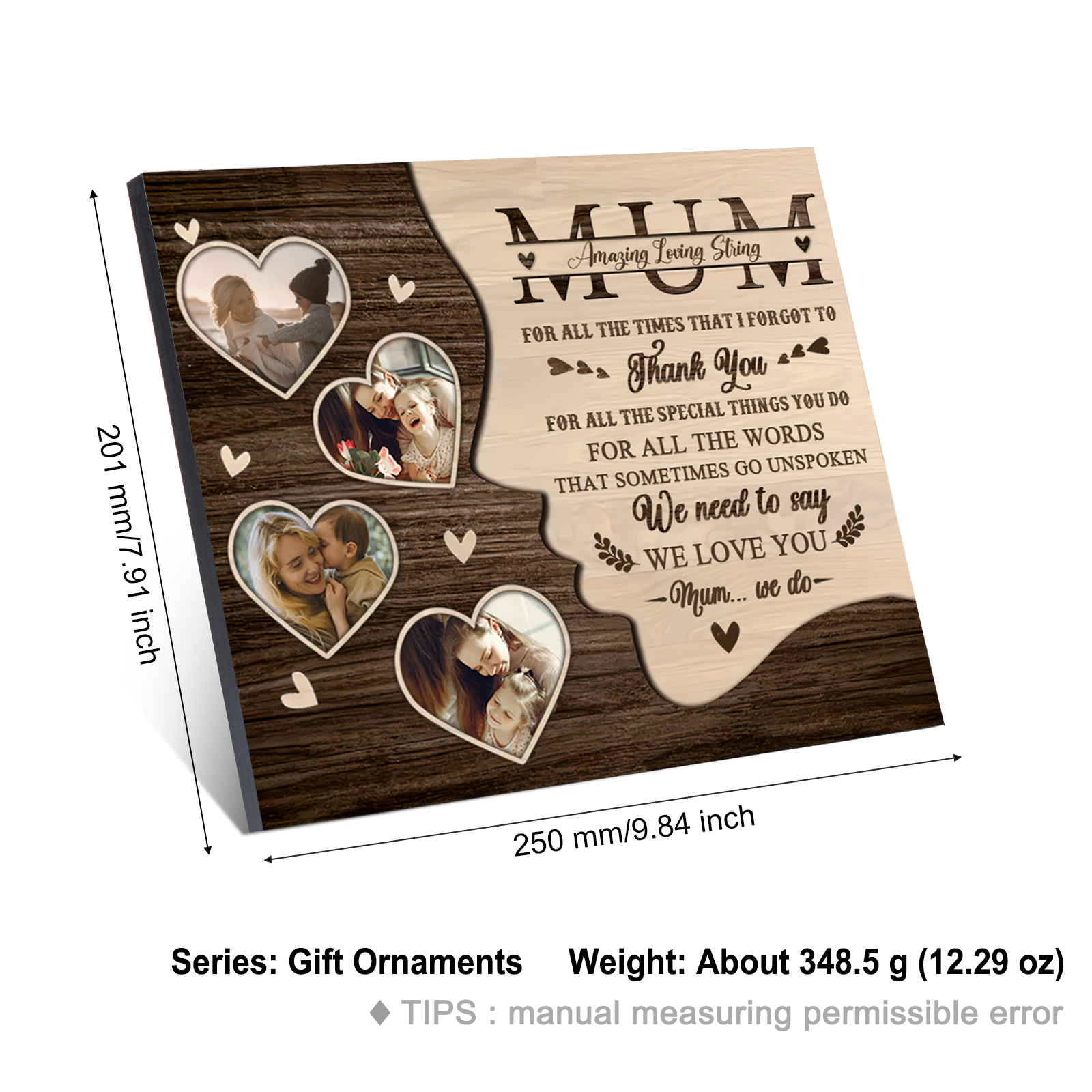 Personalised 4 Photos & 1 Text Wooden Plaque Custom Hearts Home Decor Gifts for Mum - For All The Times That I Forgot To Thank You-Jessemade AU