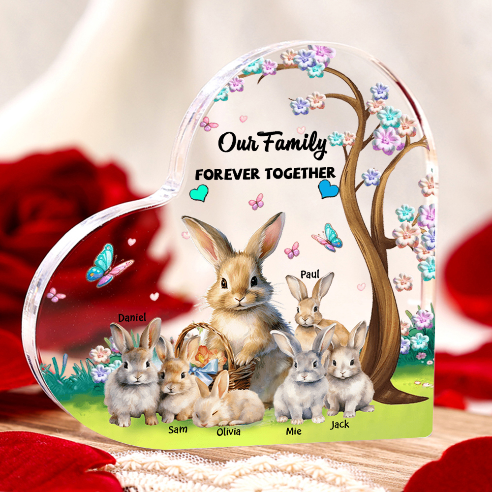 6 Names - Personalised Acrylic Heart Keepsake Custom Text Bunny Family Ornament Gifts for Mother/Grandma-Jessemade AU