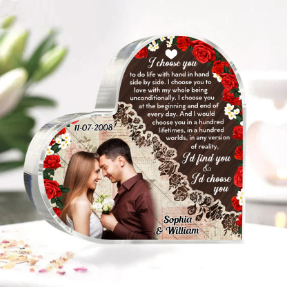 Couple Acrylic Heart Keepsake Custom 2 Names & Date & Photo Ornament Valentine's Day Gift -  I Choose You To Do Life With Hand In Hand Side By Side-Jessemade AU