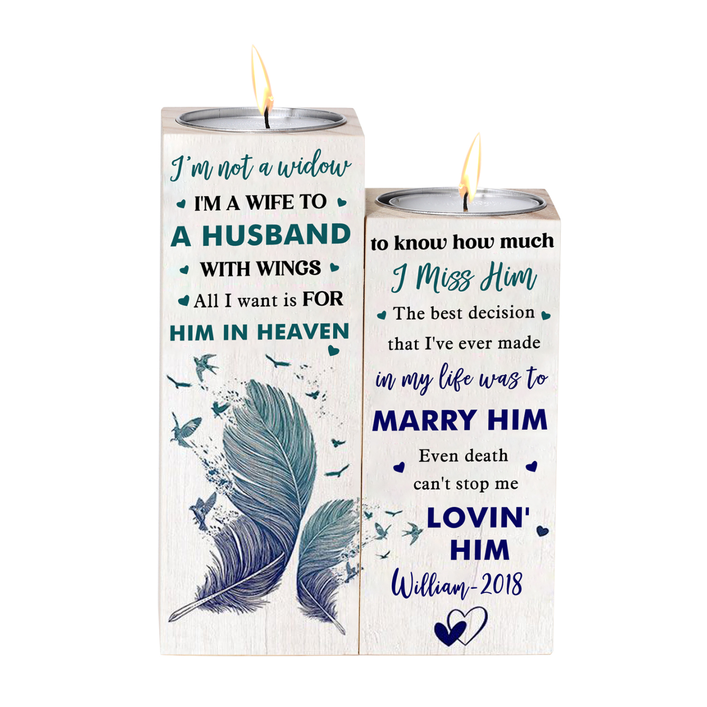 Wooden Candle Holder Custom Name & Year Candlesticks "I'm A Wife To A Husband With Wings" Memorial Gifts-Jessemade AU