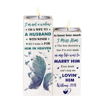Wooden Candle Holder Custom Name & Year Candlesticks "I'm A Wife To A Husband With Wings" Memorial Gifts-Jessemade AU