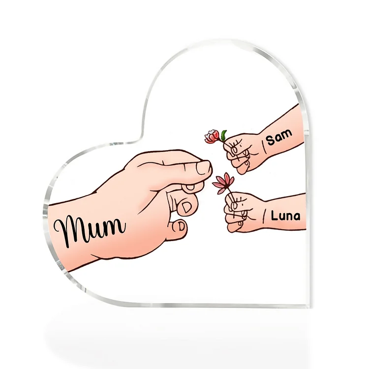 3 Names - Personalised Acrylic Heart Keepsake Handing Flowers to Mother Ornaments Gifts for Grandma/Mother-Jessemade AU