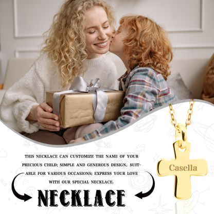 Personalised Cross Pendant Necklace with Name Stainless Steel Necklace Gold Gift for Boys Girls-Jessemade AU