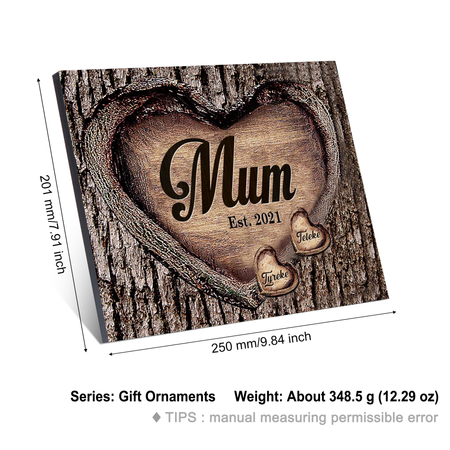 2 Names - Personalised Mum Wooden Plaque Custom Date & Names Home Decoration Hearts Gift for Mother-Jessemade AU