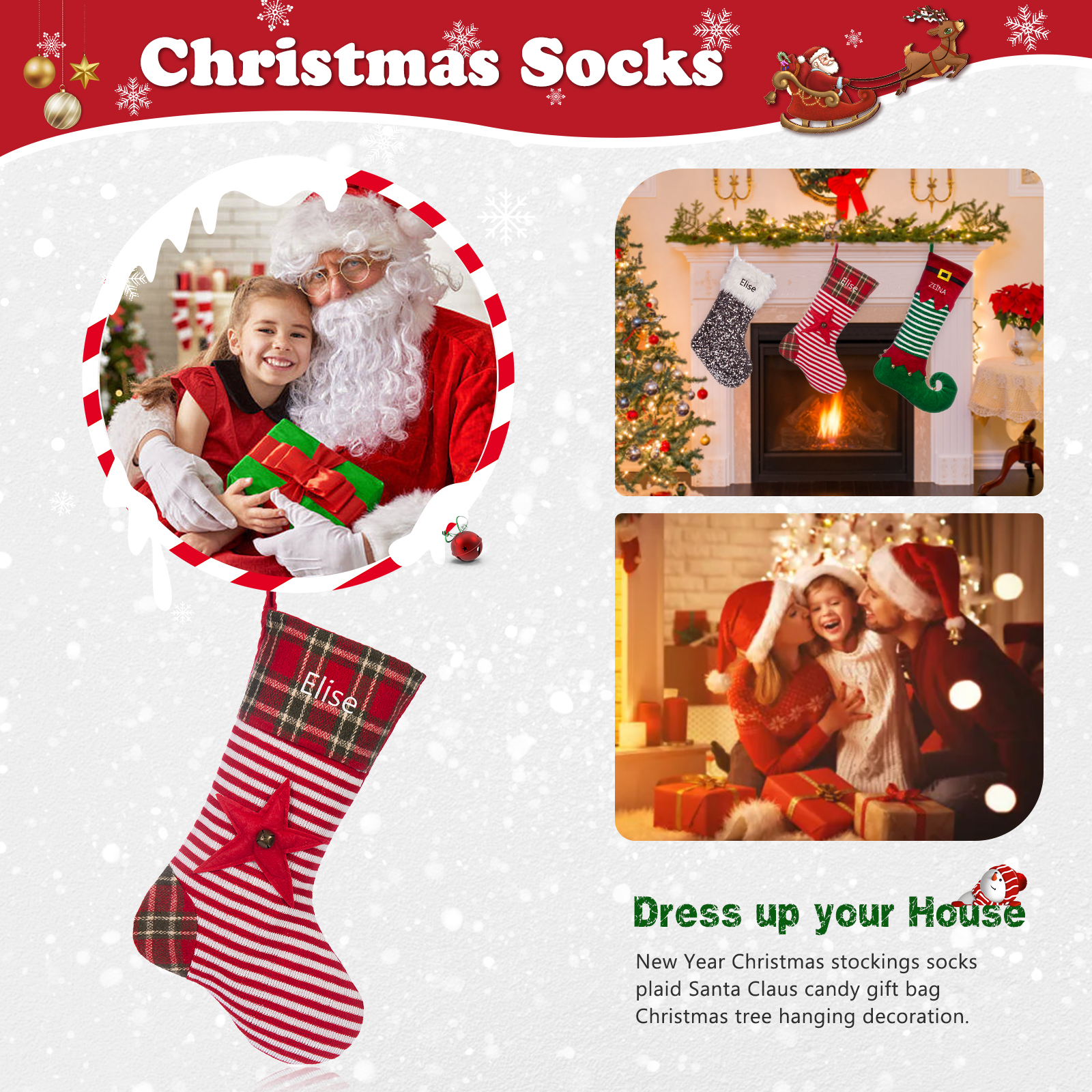 Personalised Christmas Stocking Ornaments Custom 1 Name Gift Bag Christmas Gifts for Family and Friends-Jessemade AU