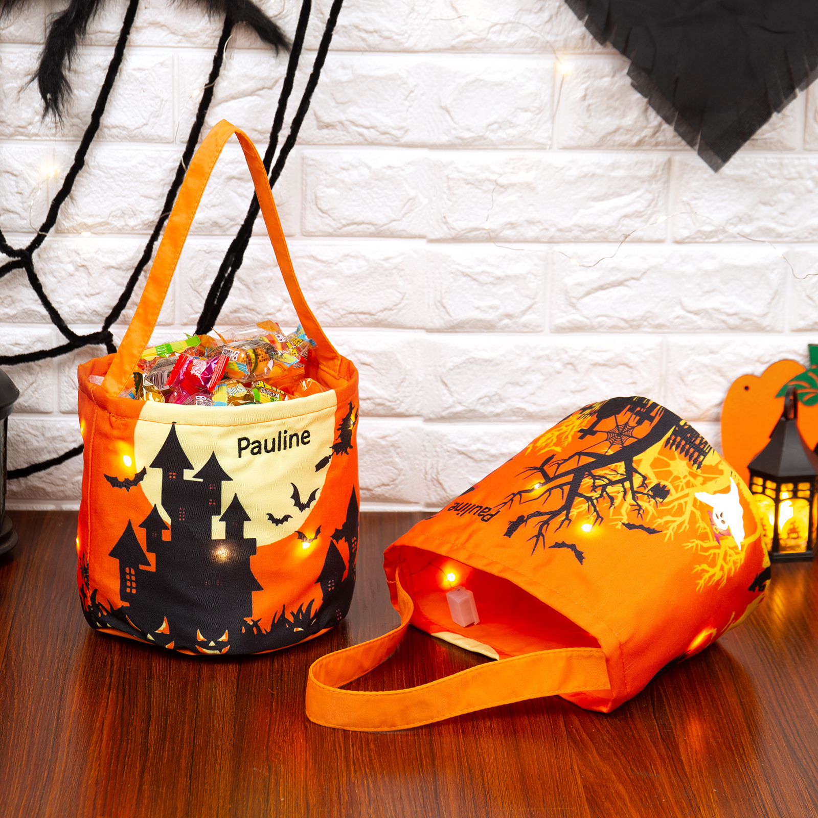Halloween Luminous Tote Bag Engraved 1 Name Tote Bag Candy Gift Bag for Kids-Jessemade AU
