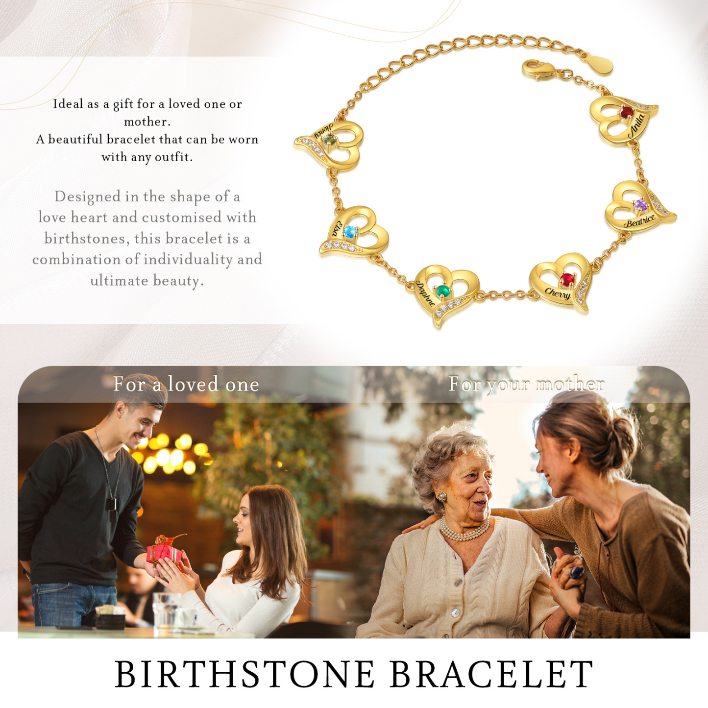 6 Names - Personalised Heart Bracelet Custom Names & Birthstones Bracelets Valentine's Day Gift For Her-Jessemade AU