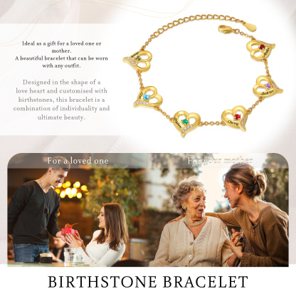 6 Names - Personalised Heart Bracelet Custom Names & Birthstones Bracelets Valentine's Day Gift For Her-Jessemade AU