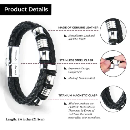 To My Grandson, Inspirational Leather Bracelet Bangle with Message Card Gifts For Man-Jessemade AU