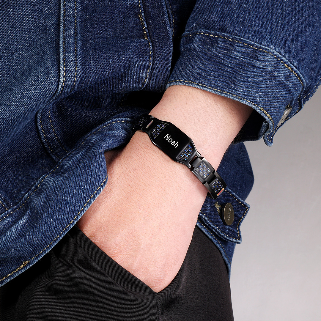 Personalised Carbon Fiber Energy Bracelet Custom Name Men's Bracelet Bangle Gifts For Him-Jessemade AU