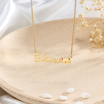 Personalised Cat Necklace Custom 1 Name Necklace Gift For Women-Jessemade AU