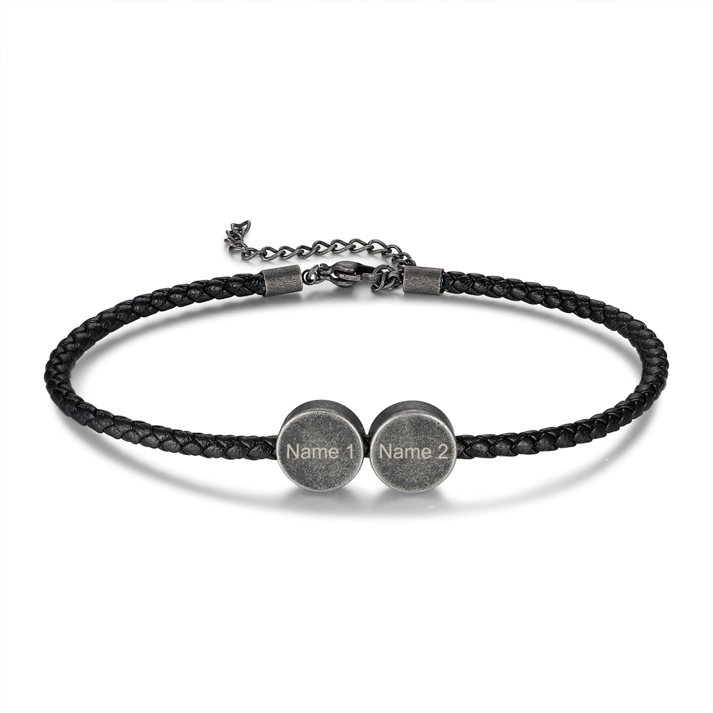 2 Names - Vintage Men's Leather Bracelet Custom Names Beads Bracelet Stainless Steel Personalised Gift for Him-Jessemade AU