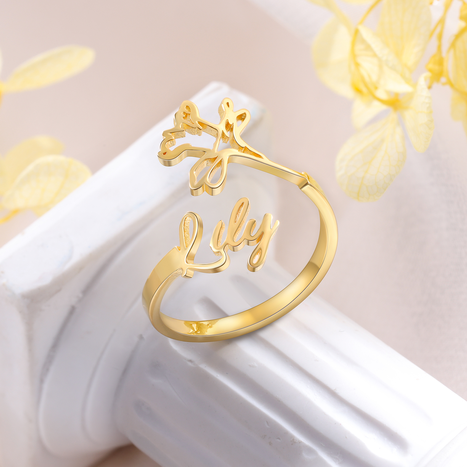 Personalised August Birth Flower Ring With Name Gifts For Her-Jessemade AU