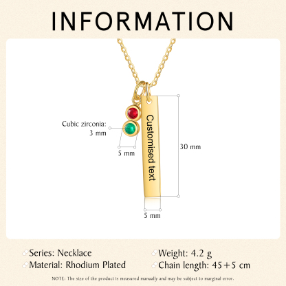 Personalised Bar Pendant Necklace Custom 2 Birthstones & 1 Text Necklace Birthday Gift for Her-Jessemade AU