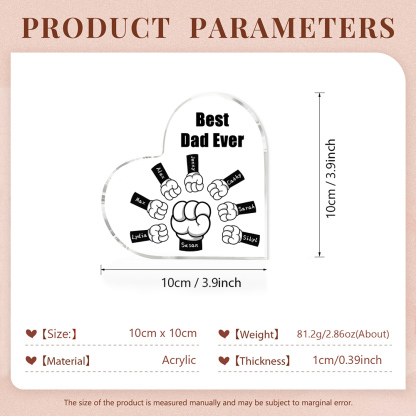 Personalised Acrylic Heart Keepsake Custom 8 Names & 1 Text Fist Bump Ornaments Gifts for Dad/Grandpa-Jessemade AU