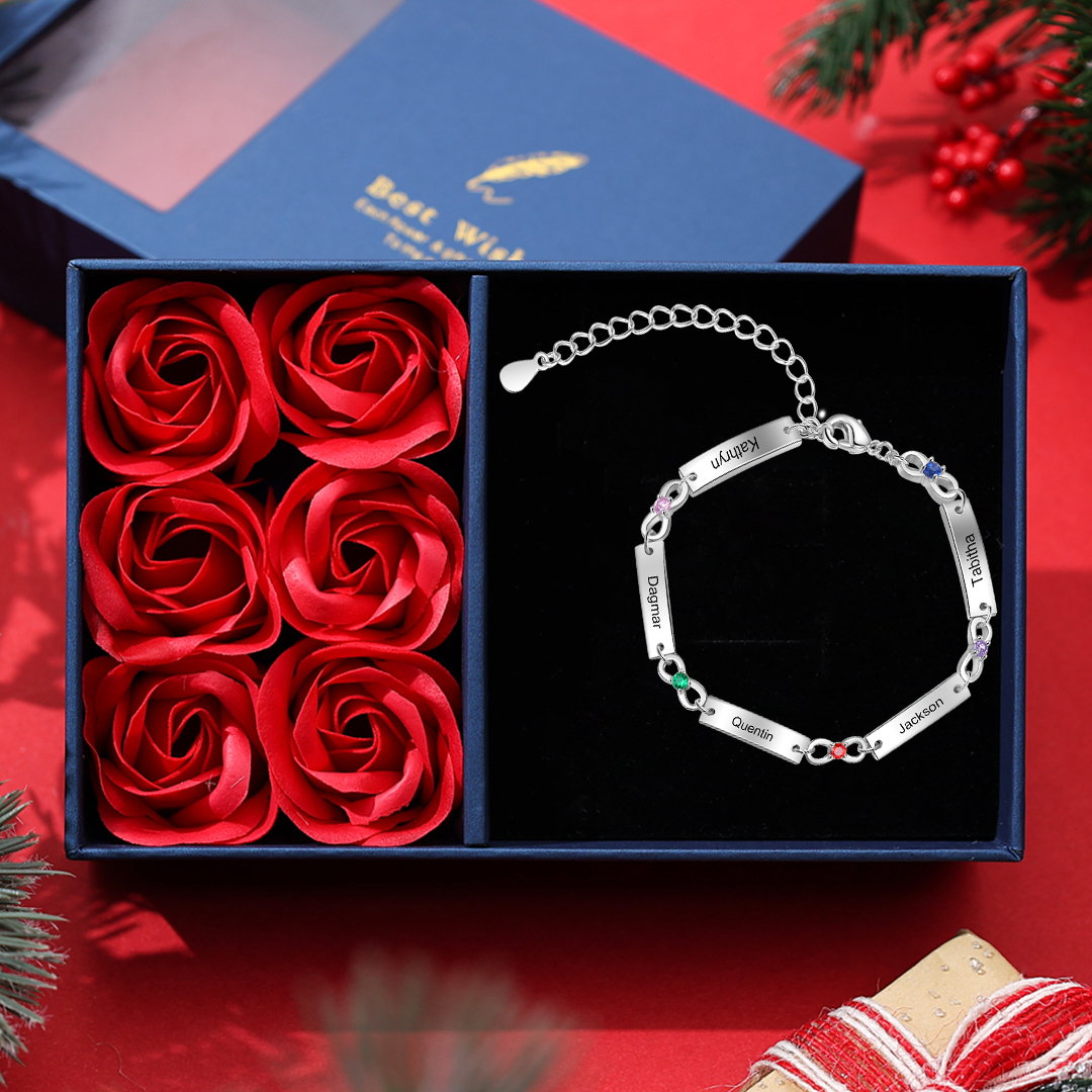 Personalised Infinity Bracelet With 6 Birthstone Engraved Names Bracelet Gift For Women-Jessemade AU