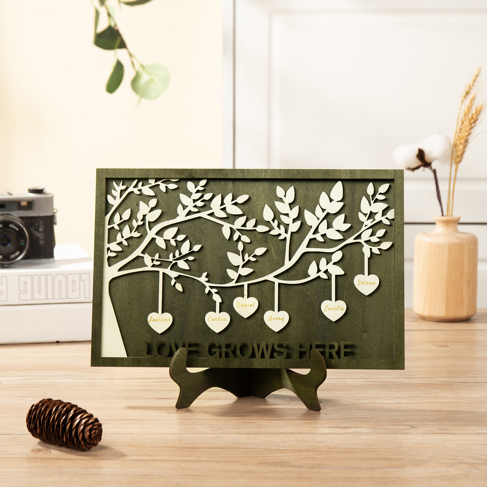 Family Tree Wood Frame Personalised Family Tree Sign Engrave 6 Names Keepsake Gifts-Jessemade AU