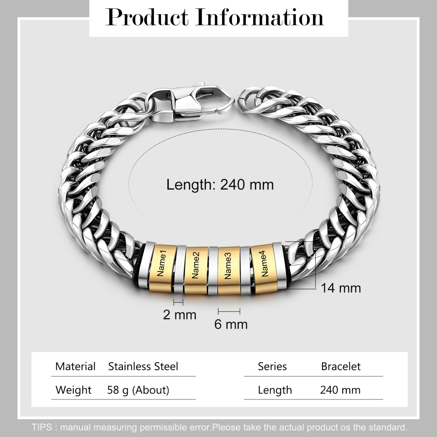 Personalised Cuban Chain Bracelet Custom 4 Names Beads Men's Bracelet-Jessemade AU