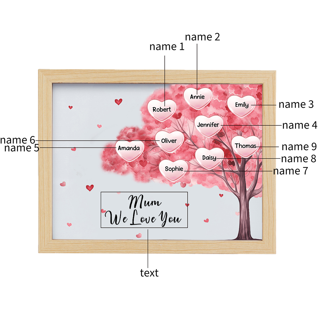 Personalised Frame Night Light Custom 1 Text & 9 Names Pink Family Tree Ornament Gifts for Mother/Grandma-Jessemade AU