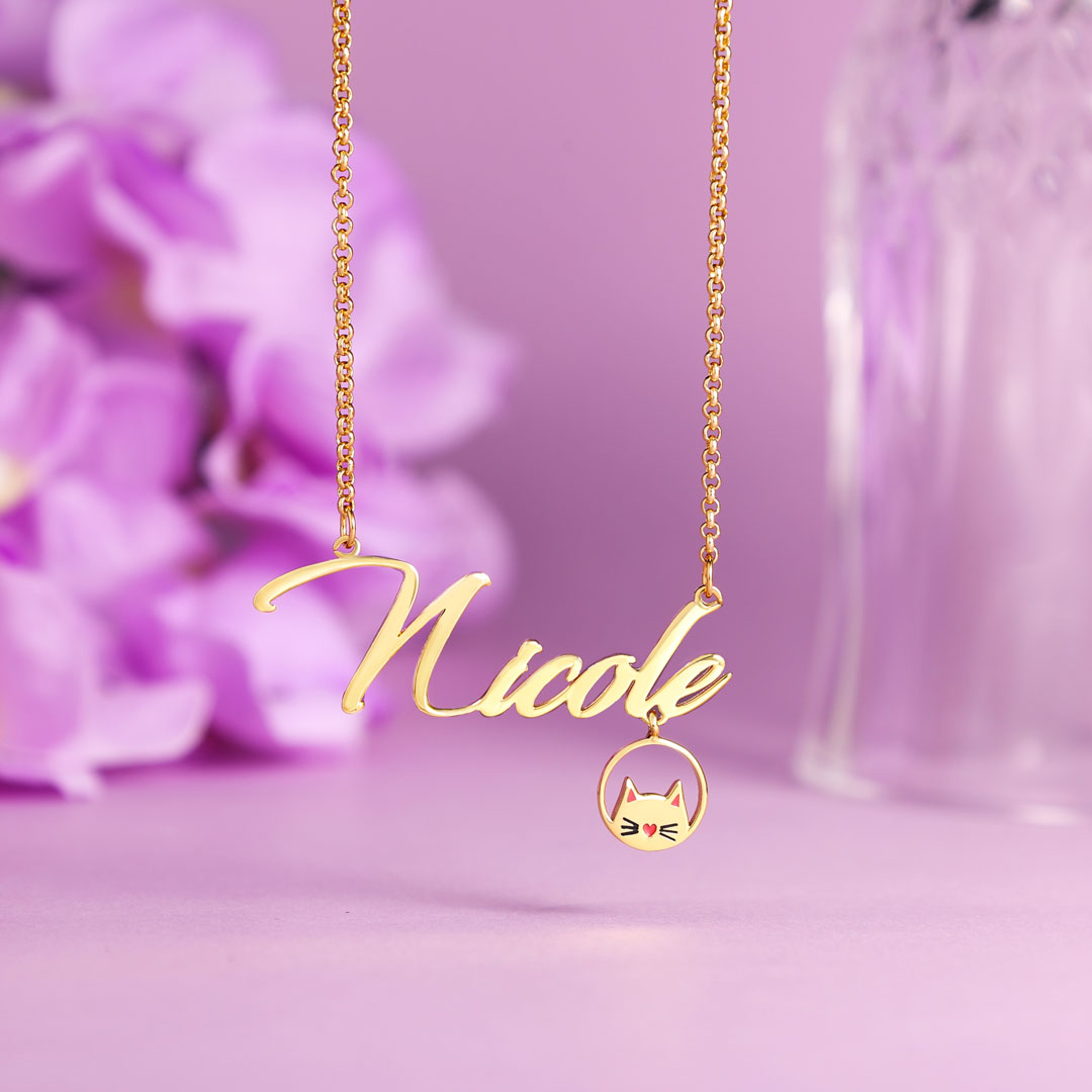 Personalised Cat Necklace Custom 1 Name Necklace Gift For Women-Jessemade AU