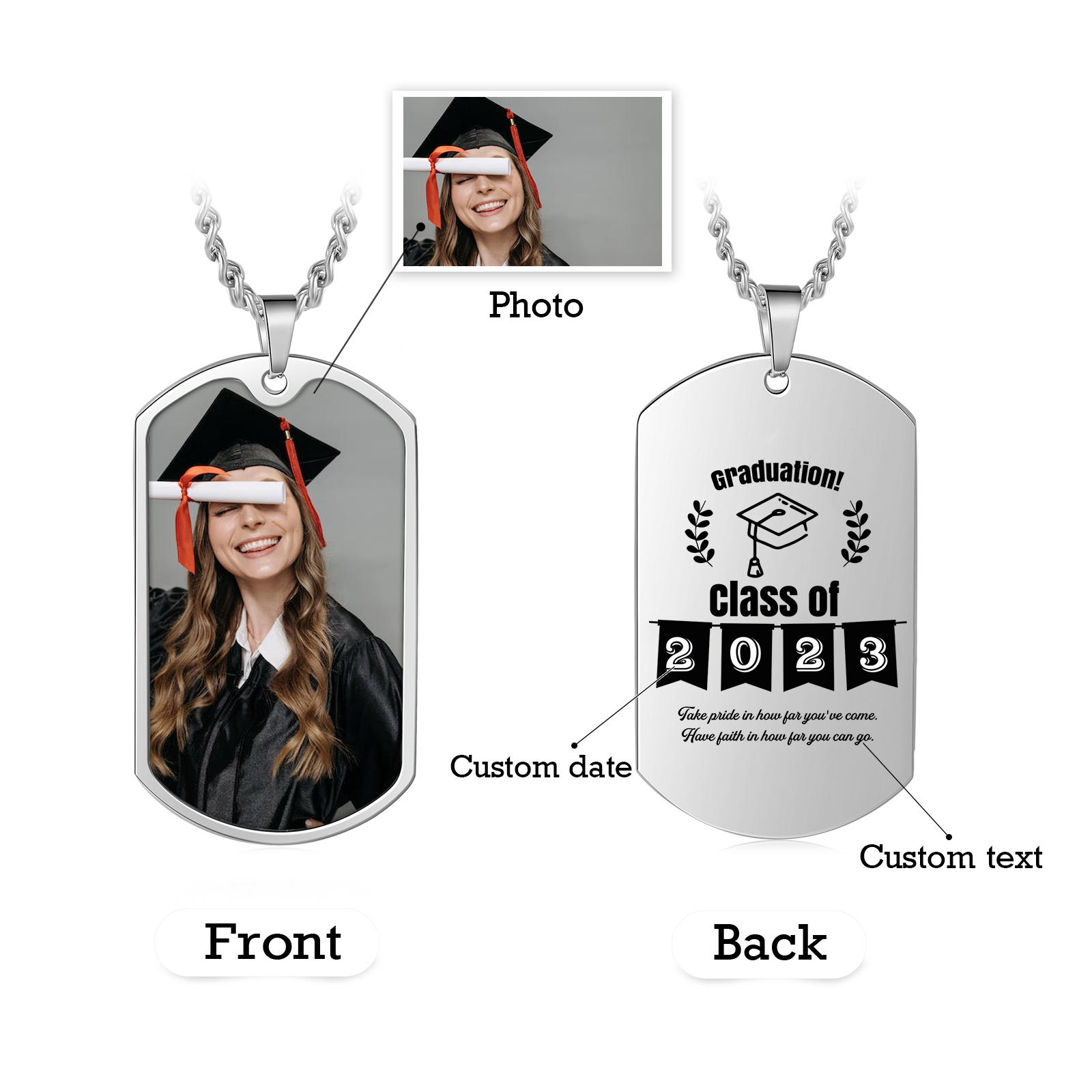 Class of 2024 Personalised Photo Necklace Custom Dog Tag Necklace Graduation Gifts