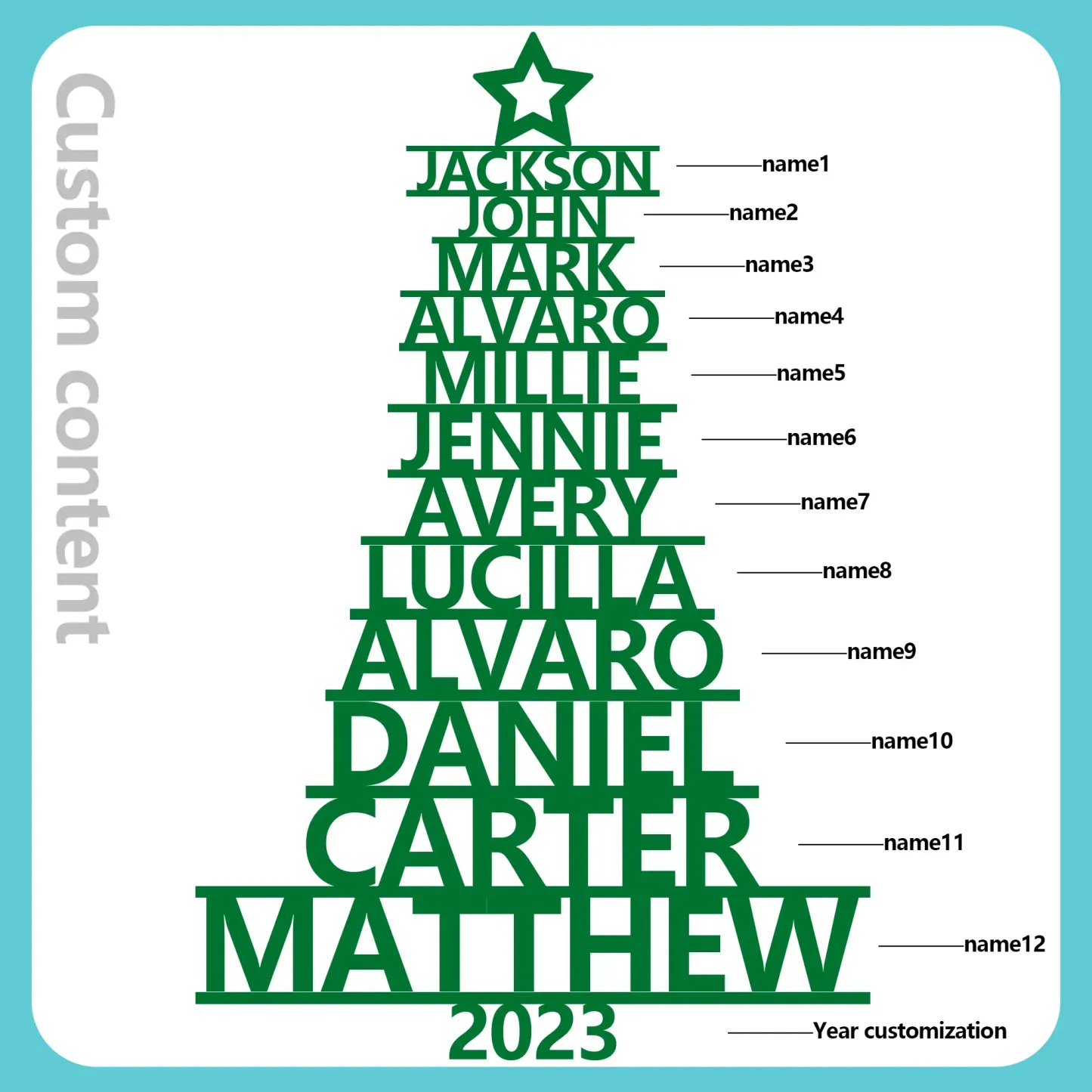 12 Names - Personalised Christmas Tree Ornaments Customised Name Xmas Wooden Decor Gifts for Family Friends-Jessemade AU