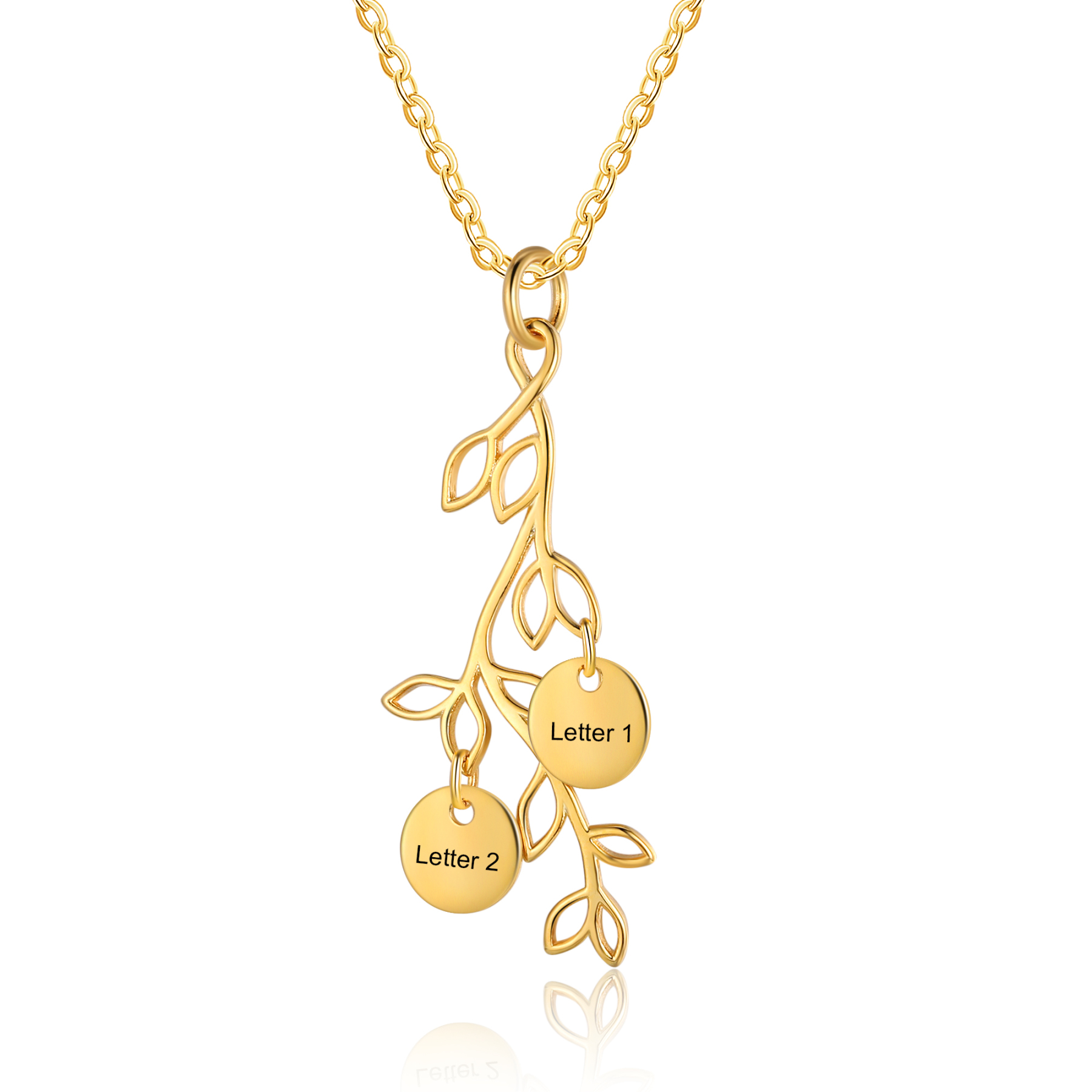 Personalised Branches Pendant Necklace Custom 2 Letters Circle Charm Necklace Gold Birthday Gift for Her-Jessemade AU