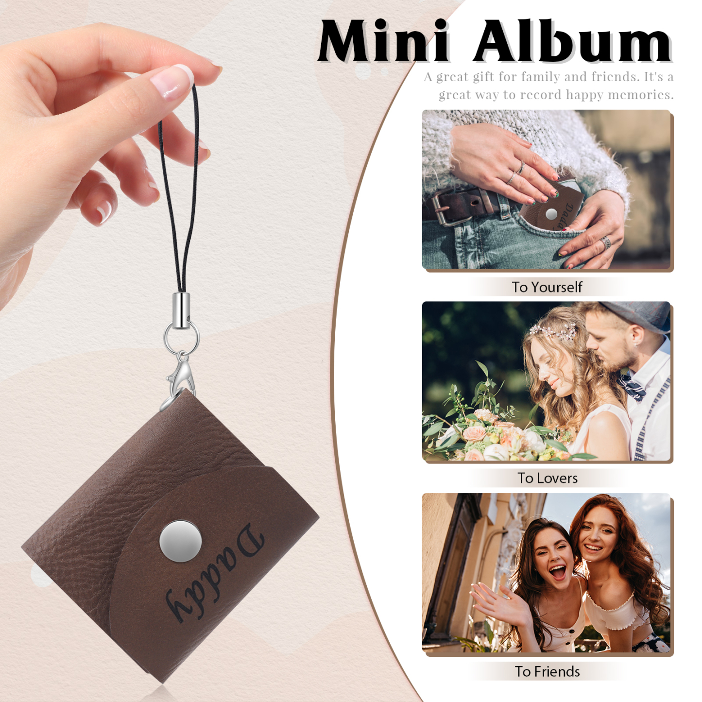 10 Photos - Personalised Mini Album Keychain Customised Photo & Name Leather Keychain Romantic Gift for Her-Jessemade AU