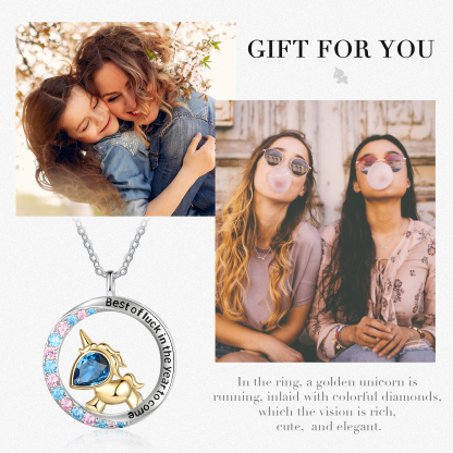 Special Love Unicorn Necklace With Birthstone Gifts For Her-Jessemade AU