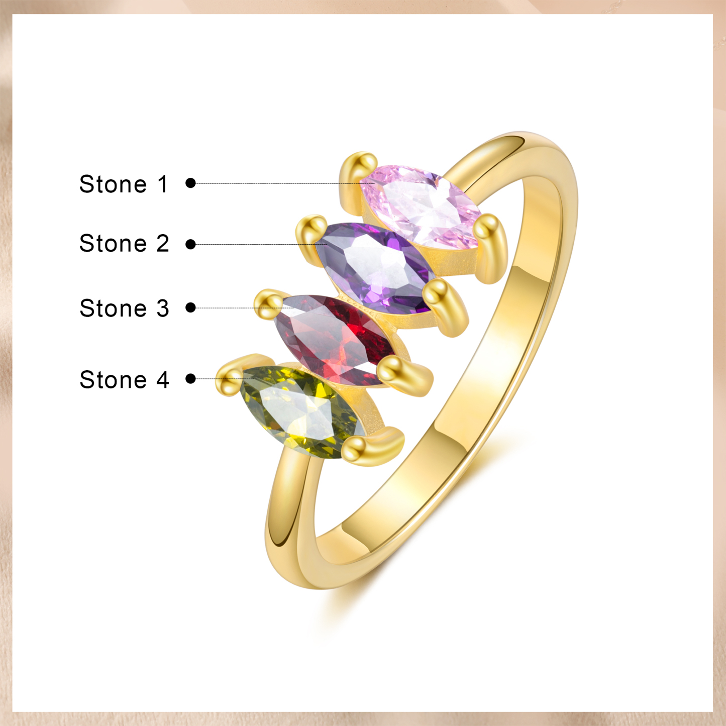 Personalised Women's Ring Custom 4 Birthstones Ring Gold Birthday Gift for Her-Jessemade AU