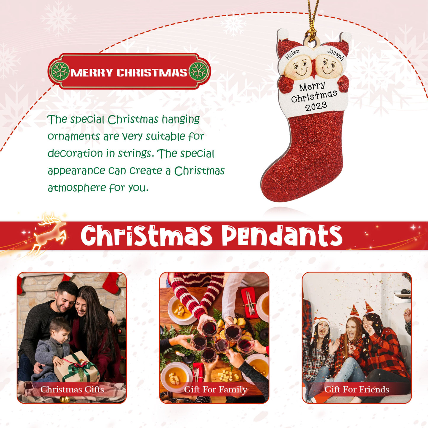 2 Names - Personalised Christmas Stocking Ornament Customised Name & Text Wooden Hanging Ornaments Christmas Gift for Family-Jessemade AU