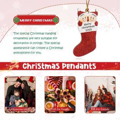 2 Names - Personalised Christmas Stocking Ornament Customised Name & Text Wooden Hanging Ornaments Christmas Gift for Family-Jessemade AU