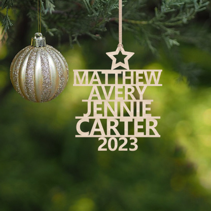 4 Names - Personalised Christmas Tree Ornaments Customised Name Xmas Wooden Decor Gifts for Family Friends-Jessemade AU
