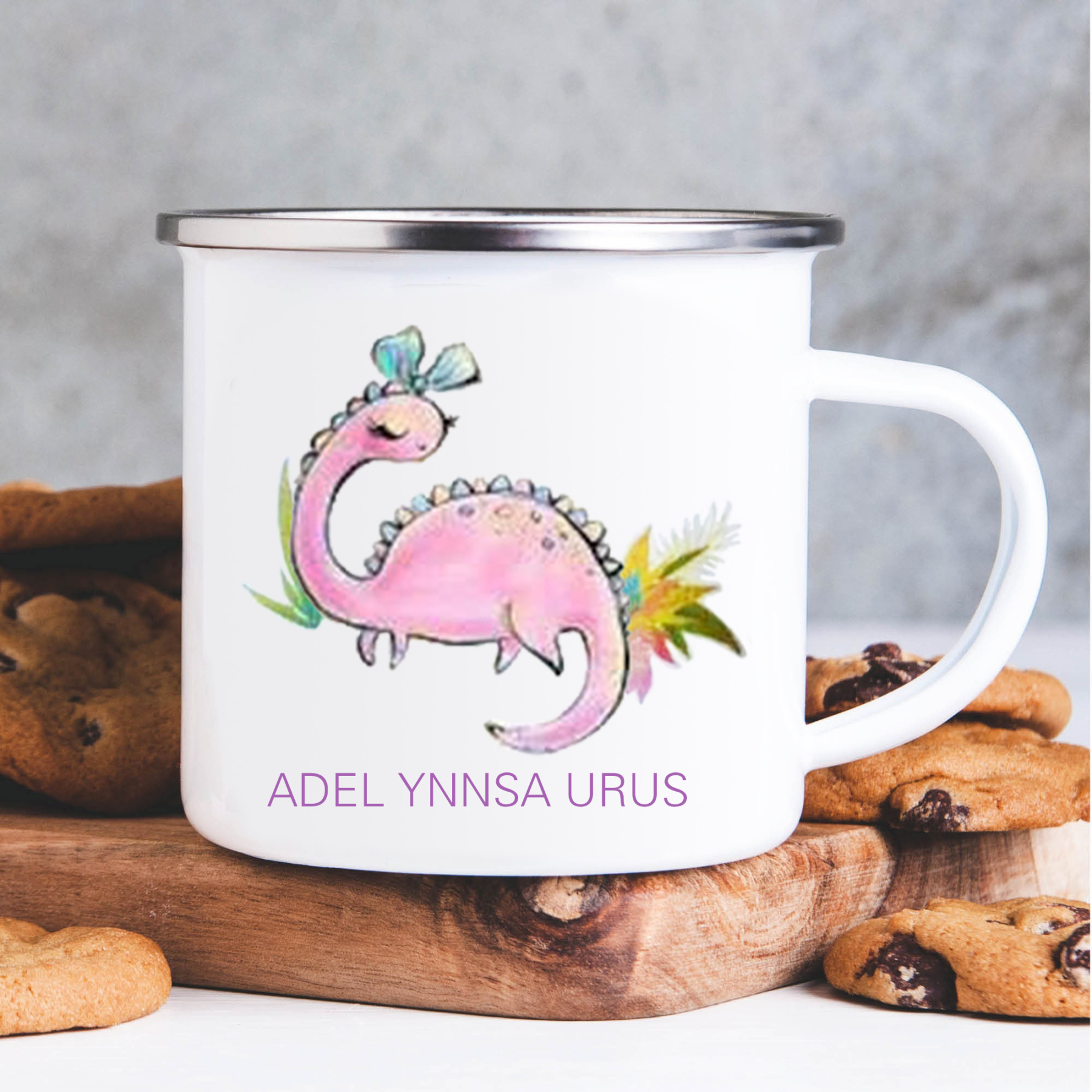 Personalised Enamel Mug Customised Name Dinosaur Cup Camping Mug Birthday Gift for Kids - Brachiosaurus-Jessemade AU